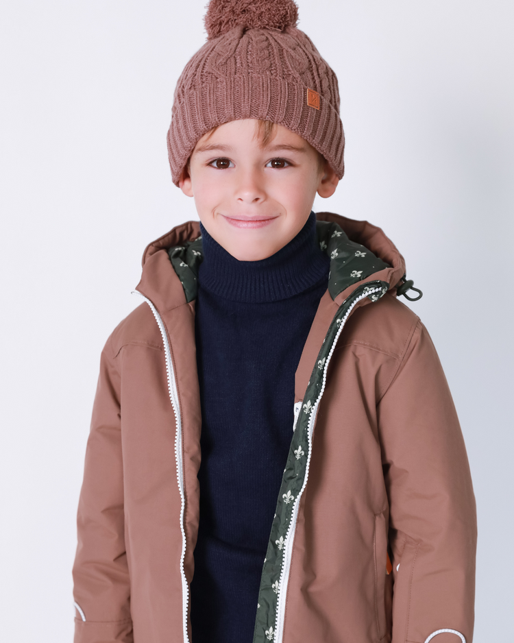 Classic Cable Knit Pom Pom Hat in Cocoa Brown