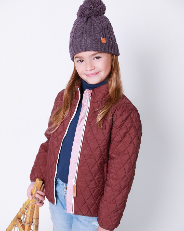 Kids' Quilted Puffer Jacket in Cranberry