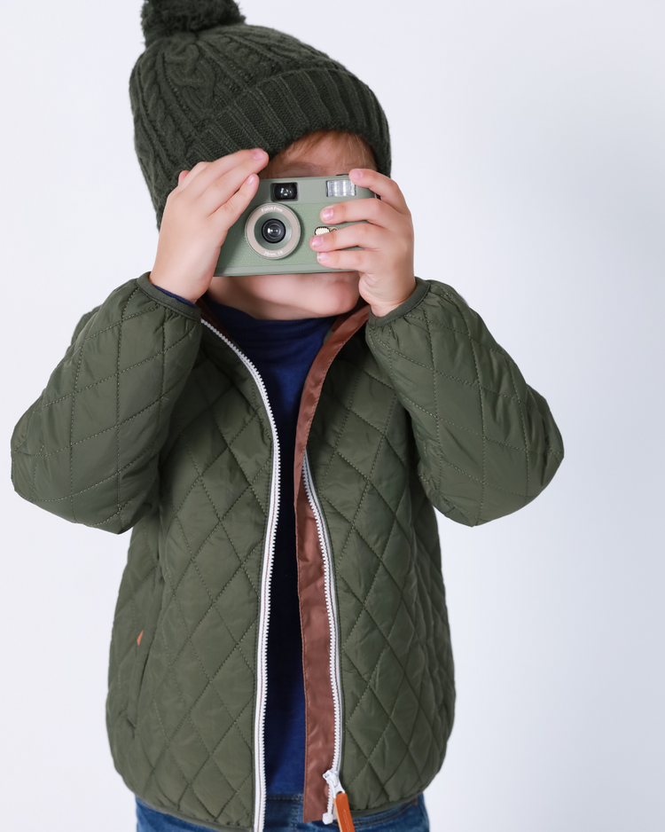 Kids' Quilted Puffer Jacket in Olive Green