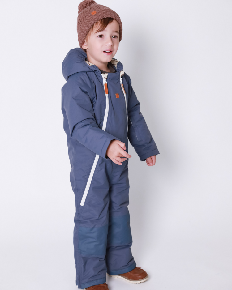 Breton Stripe Snowsuit in Slate Blue