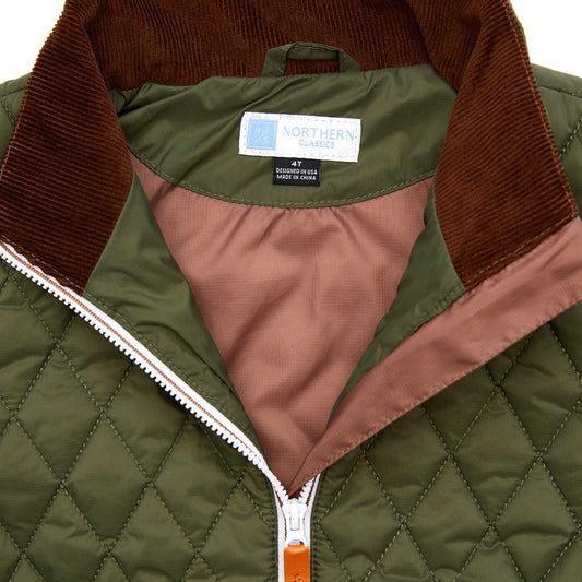 Kids' Quilted Puffer Jacket in Olive Green