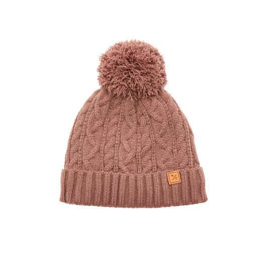 Classic Cable Knit Pom Pom Hat in Cocoa Brown