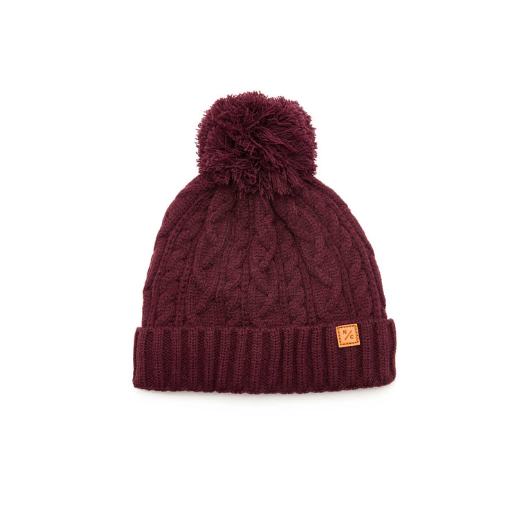 Classic Cable Knit Pom Pom Hat in Cranberry