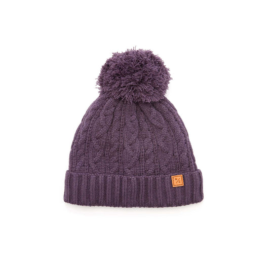 Classic Cable Knit Pom Pom Hat in Dusty Purple