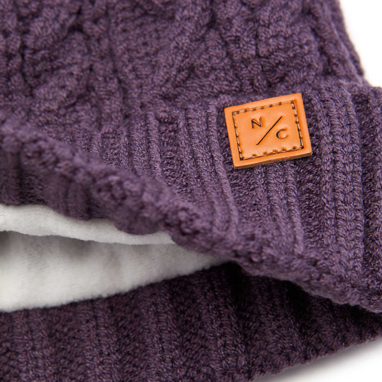 Classic Cable Knit Pom Pom Hat in Dusty Purple