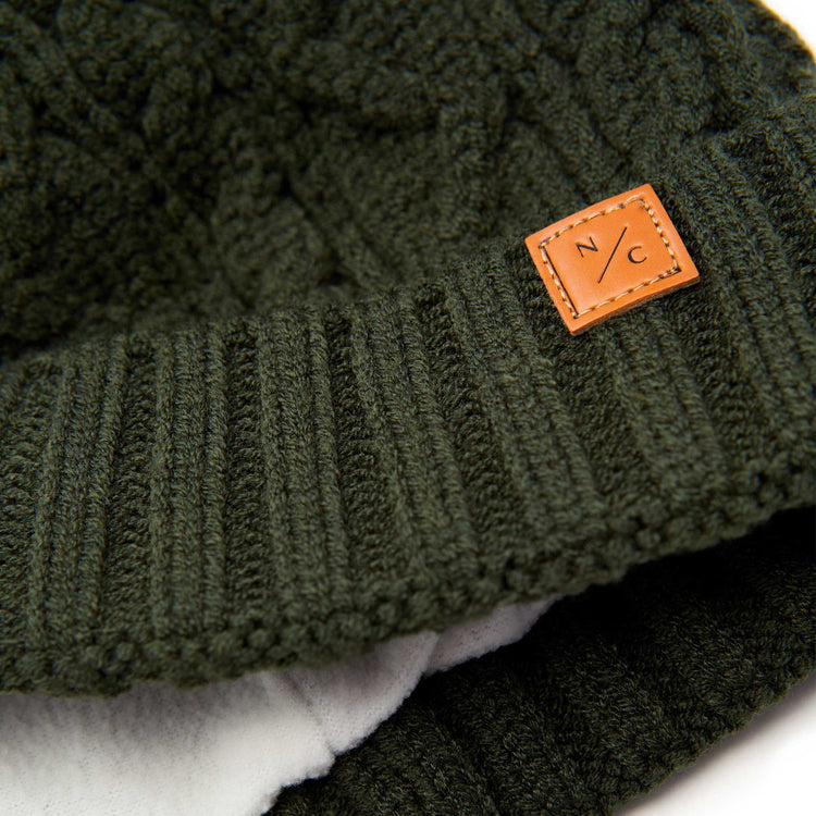 Classic Cable Knit Pom Pom Hat in Olive Green