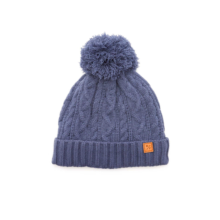 Classic Cable Knit Pom Pom Hat in Slate Blue