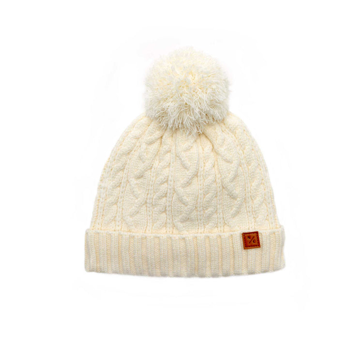 Classic Cable Knit Pom Pom Hat in Winter White