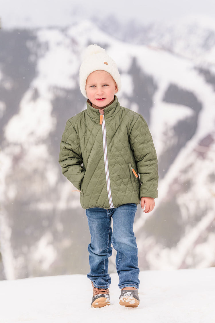 Kids' Quilted Puffer Jacket in Olive Green